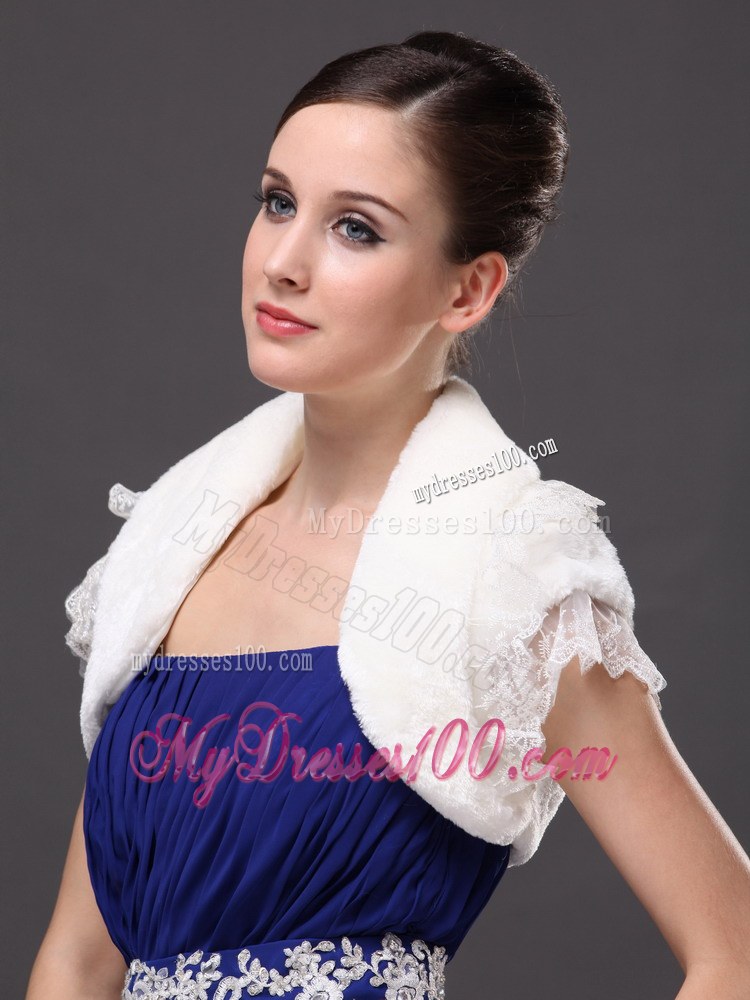 High Quality Faux Fur Special Occasion / Jacket In Ivory With Lace Edge